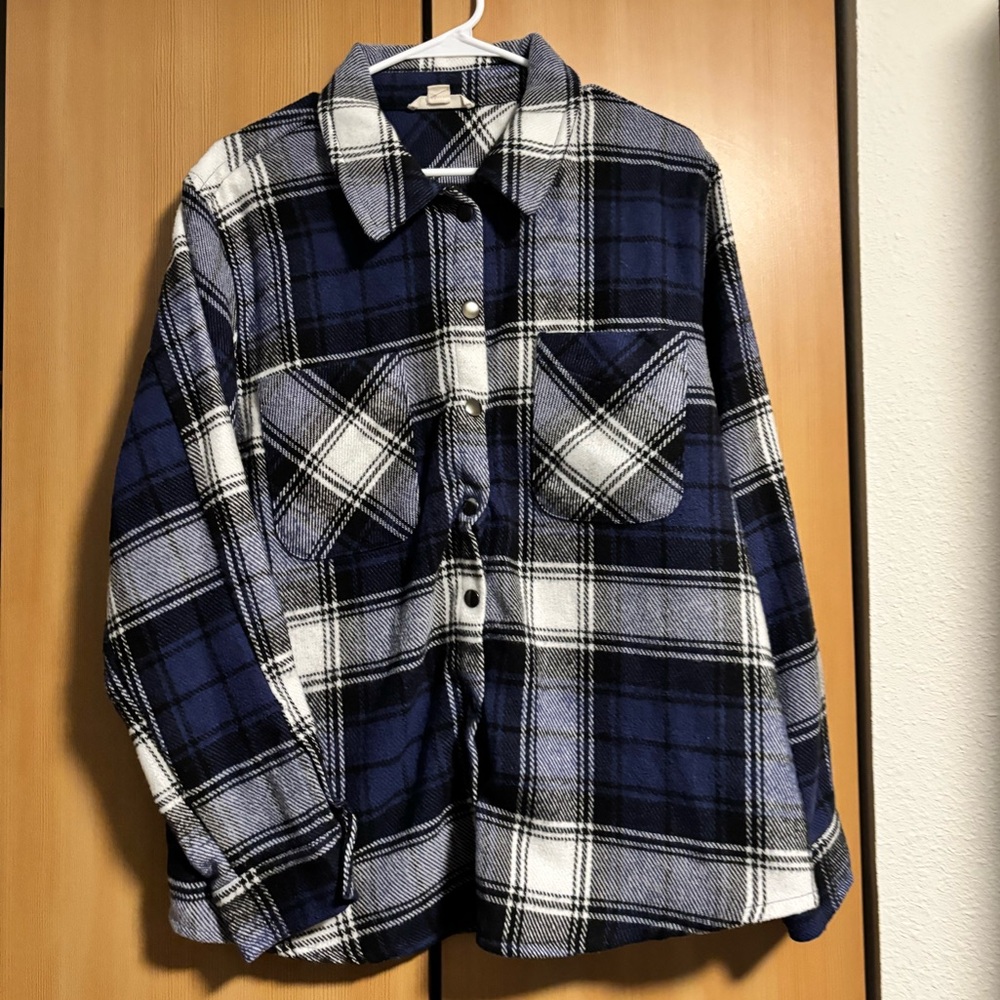 Plaid Button Down Shirt - Blue and White